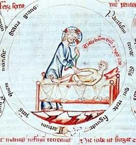 Heilung eines Gichtbrüchigen, Concordantiae Karitatis, Klosterneuburg um 1349, mit freundlicher Genehmigung von Imareal